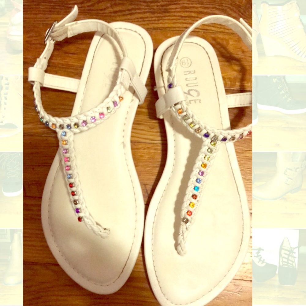 White sandals with rainbow gems
